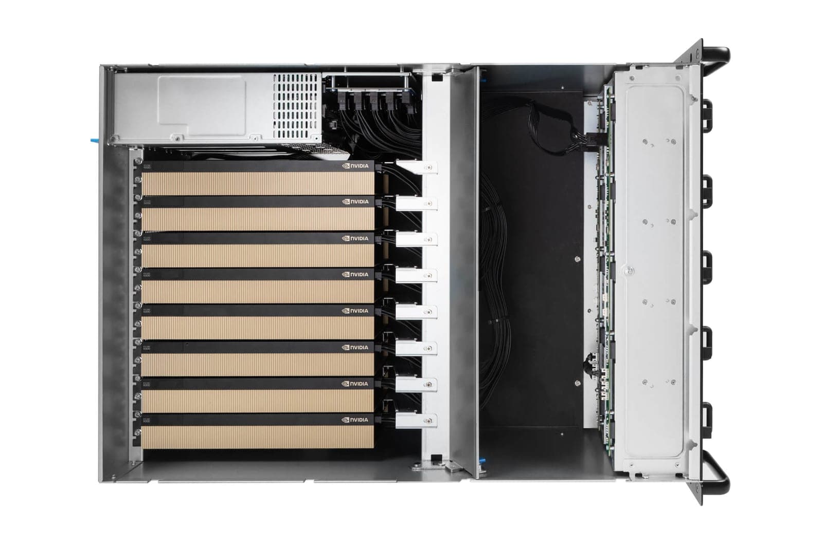 Eight GPUs side by side inside an EMARQUE AI Server